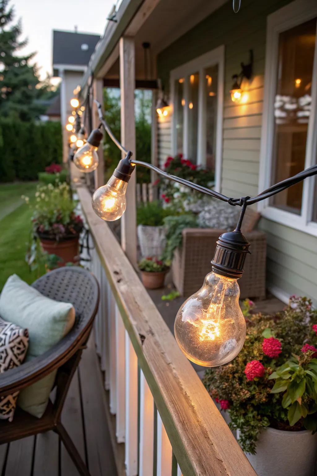 Oversized bulbs making a bold statement on a porch.