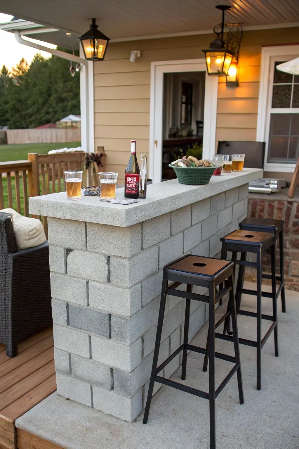 Stylish cinder block bar perfect for entertaining.