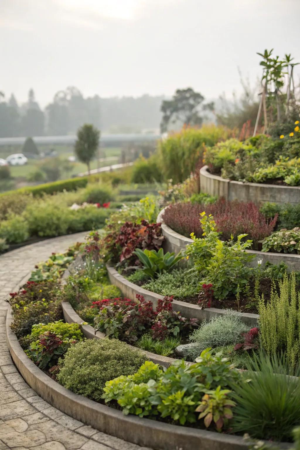 A dynamic garden with plants of varying heights.
