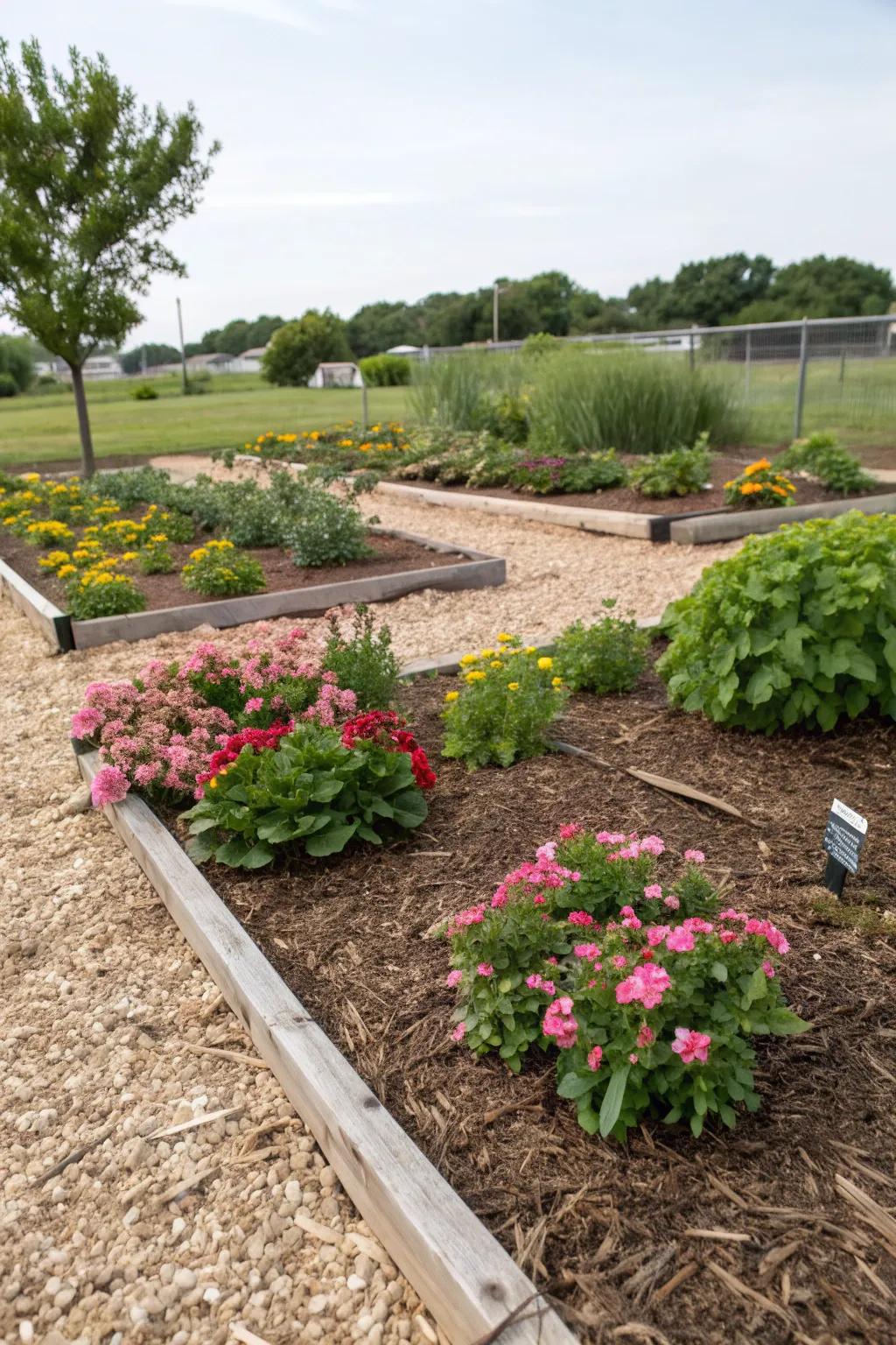 Mulch covering a garden bed to maintain cleanliness and reduce weeds.