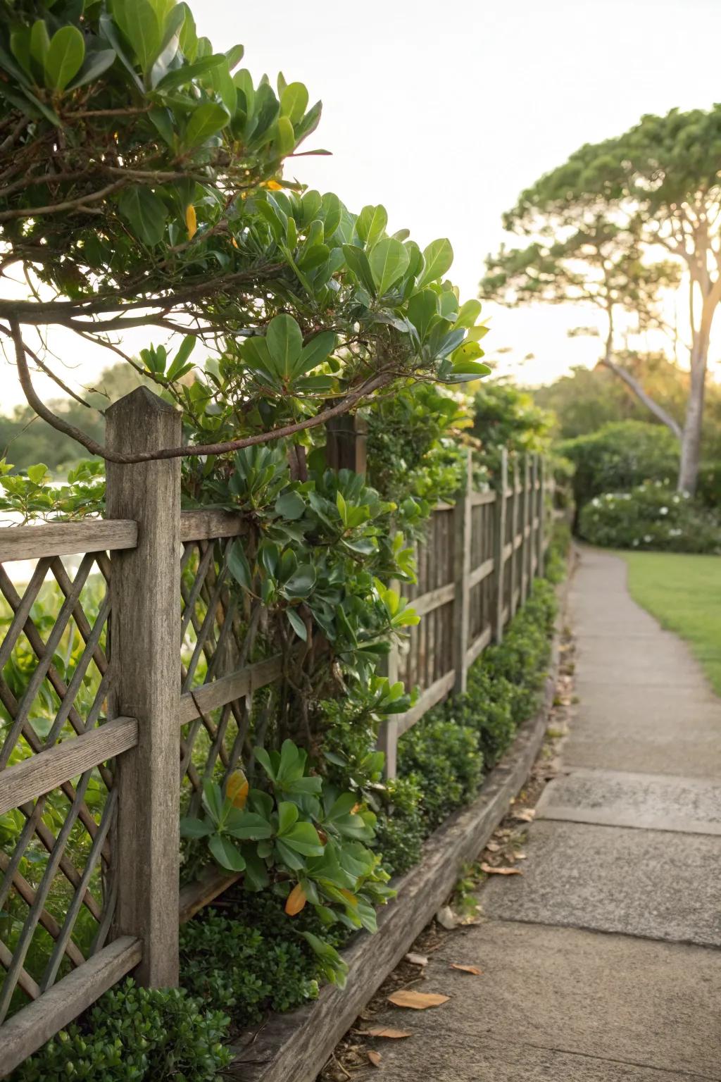 Clusia enhances and softens fence lines beautifully.
