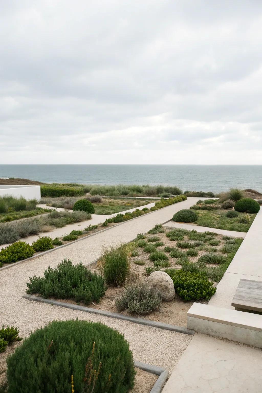 Embrace serenity with a minimalist coastal garden design.