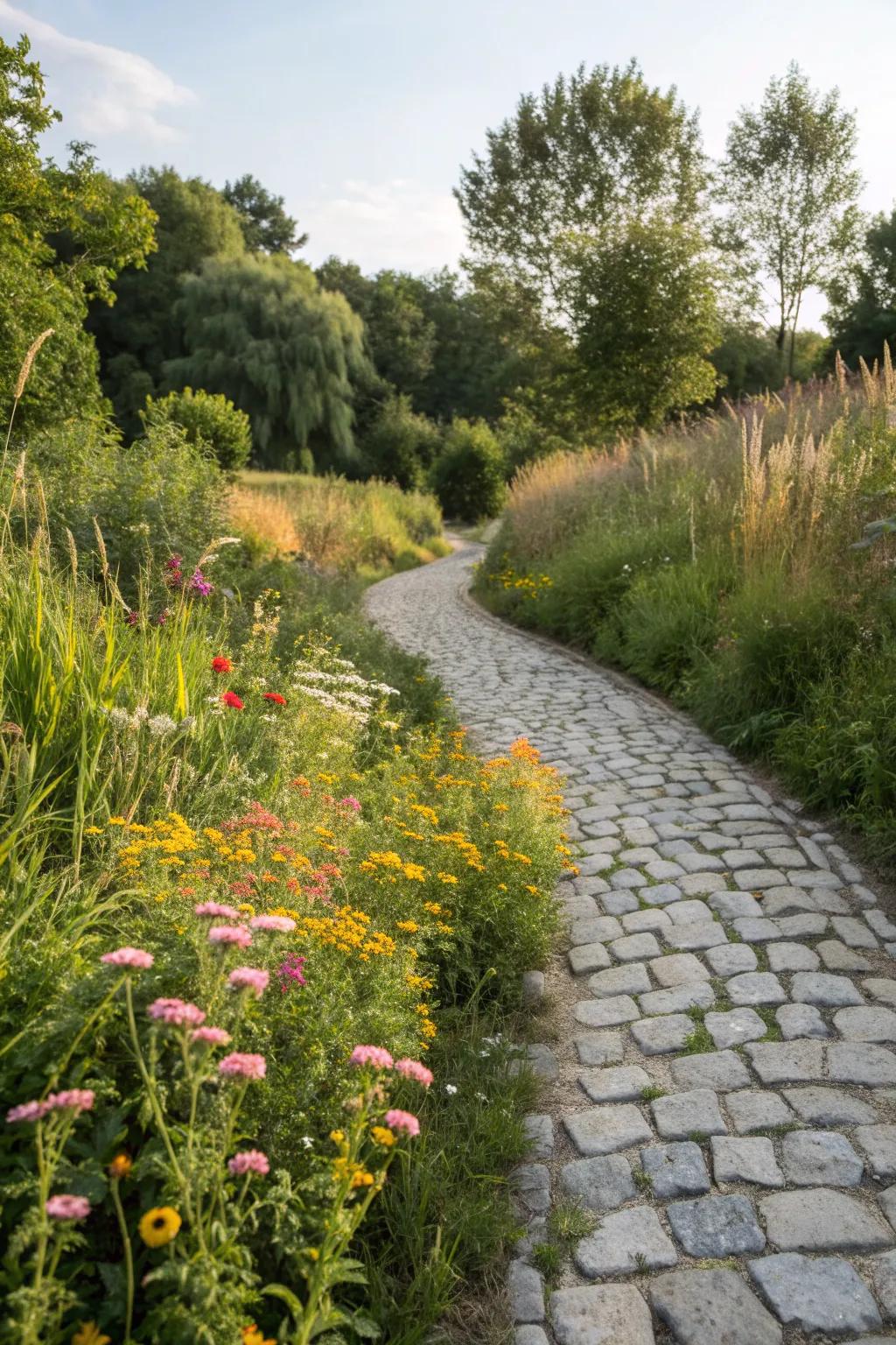 An organic cobblestone design in the garden.
