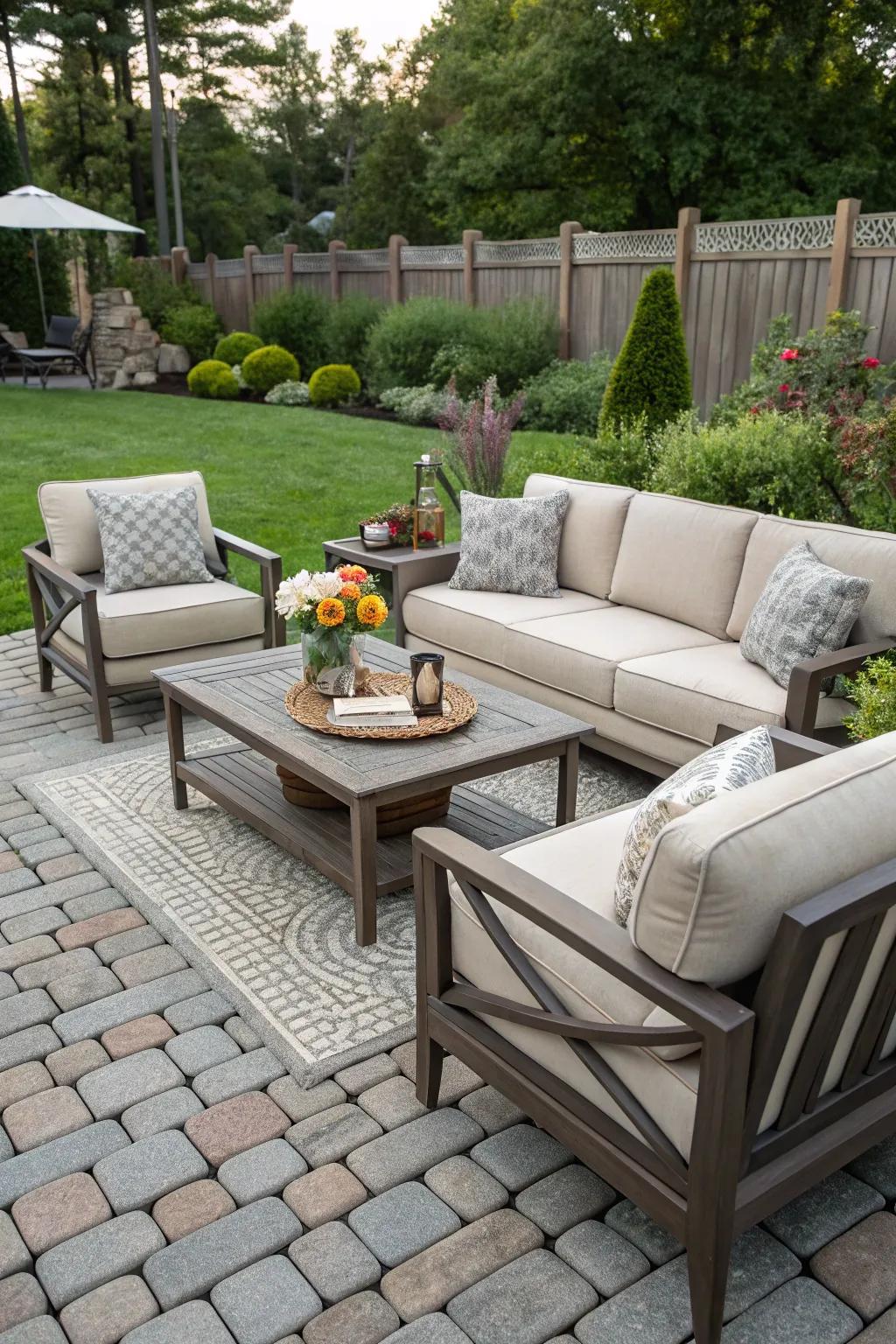 Create a cozy living space outdoors with cobblestones as your base.