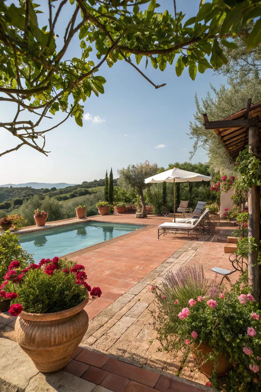 Terracotta adds a Mediterranean charm to pool decks.