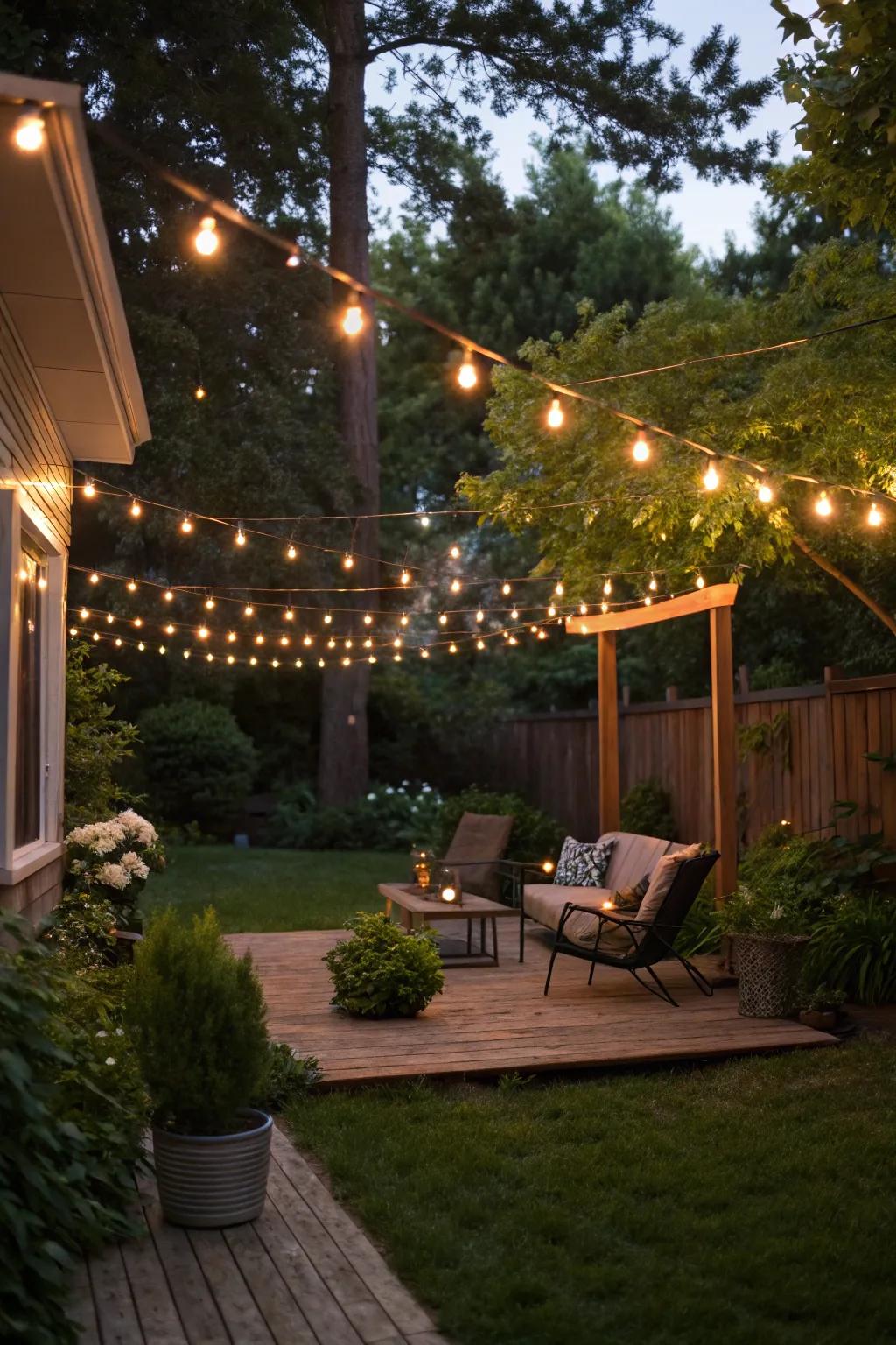String lights add a magical glow to evening gatherings.