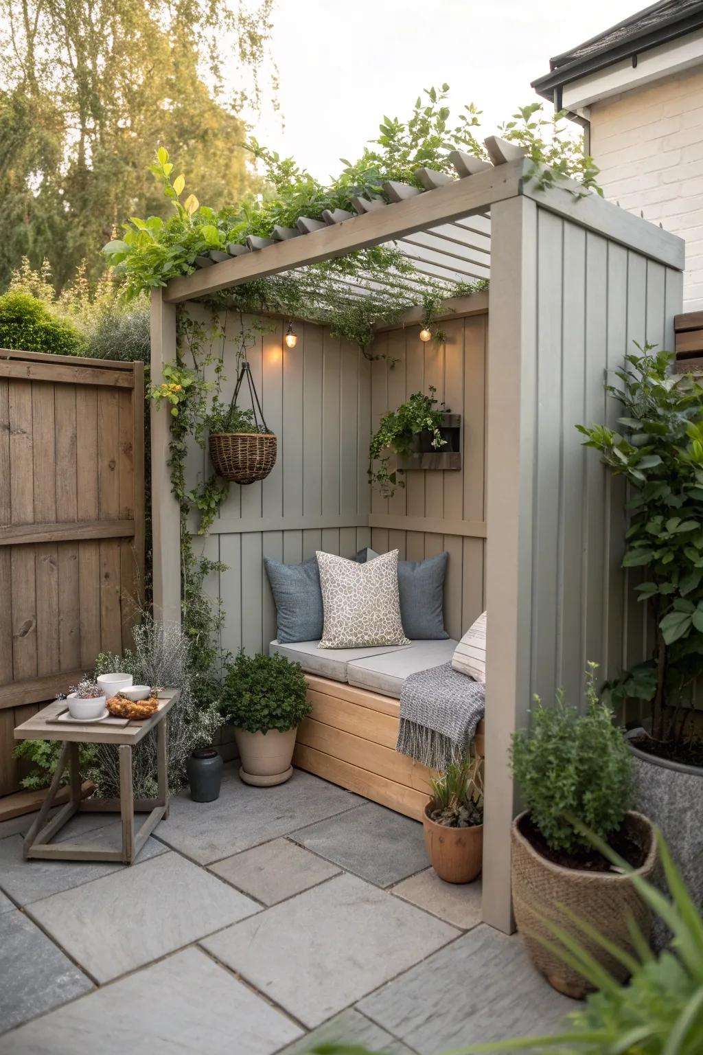 A cozy nook created with composite fencing offers a perfect retreat.