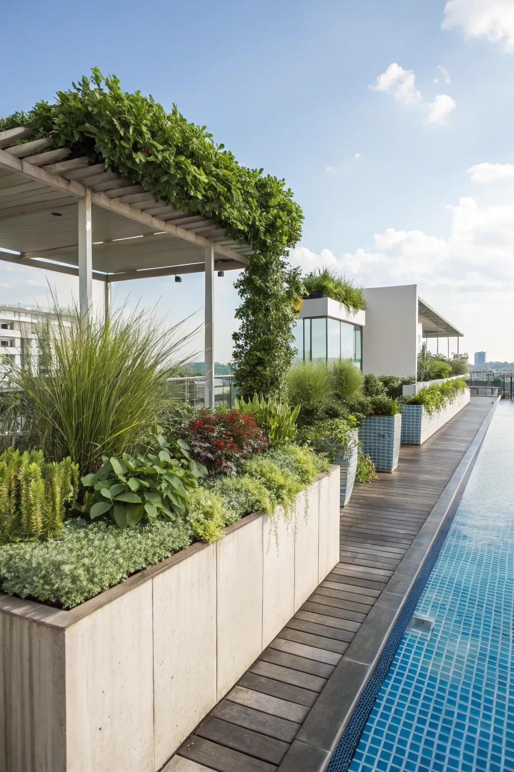 Integrate lush greenery with your concrete pool design for a natural vibe.