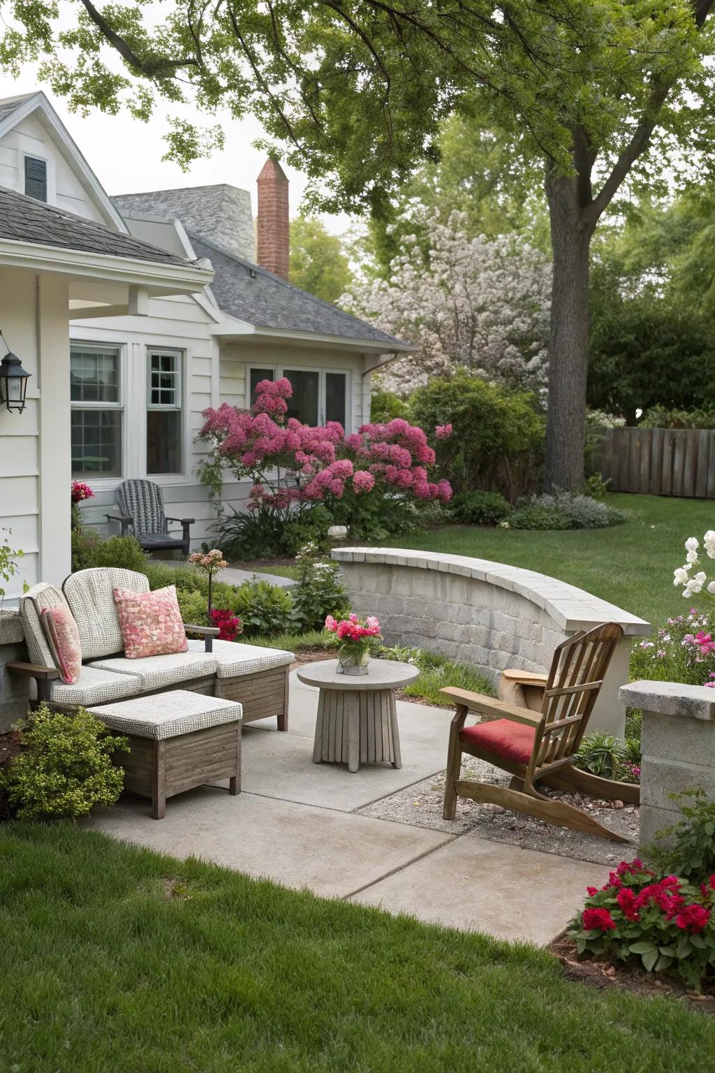 Create a welcoming seating spot with concrete as the base.