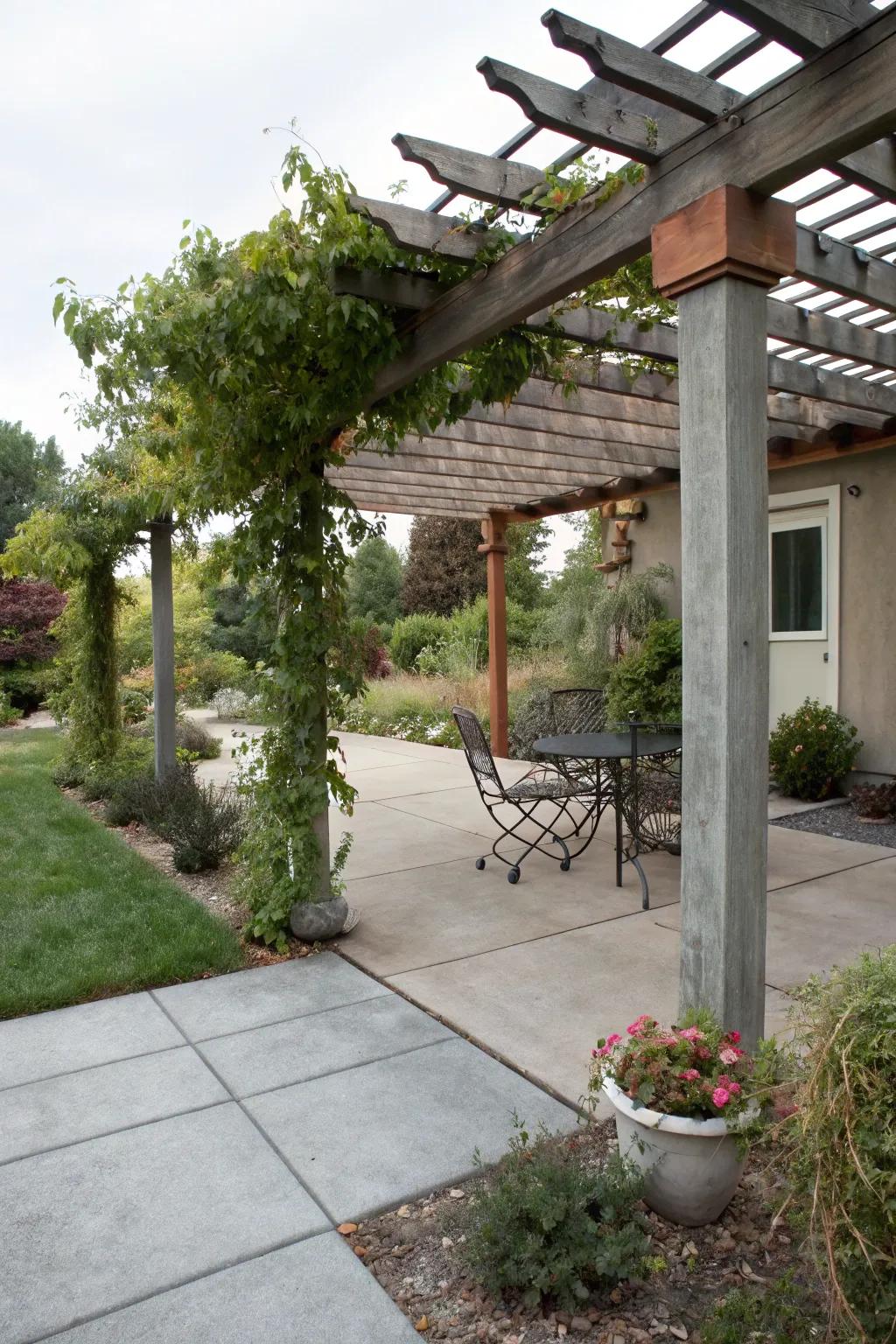 Blend materials for a textured and stylish patio.