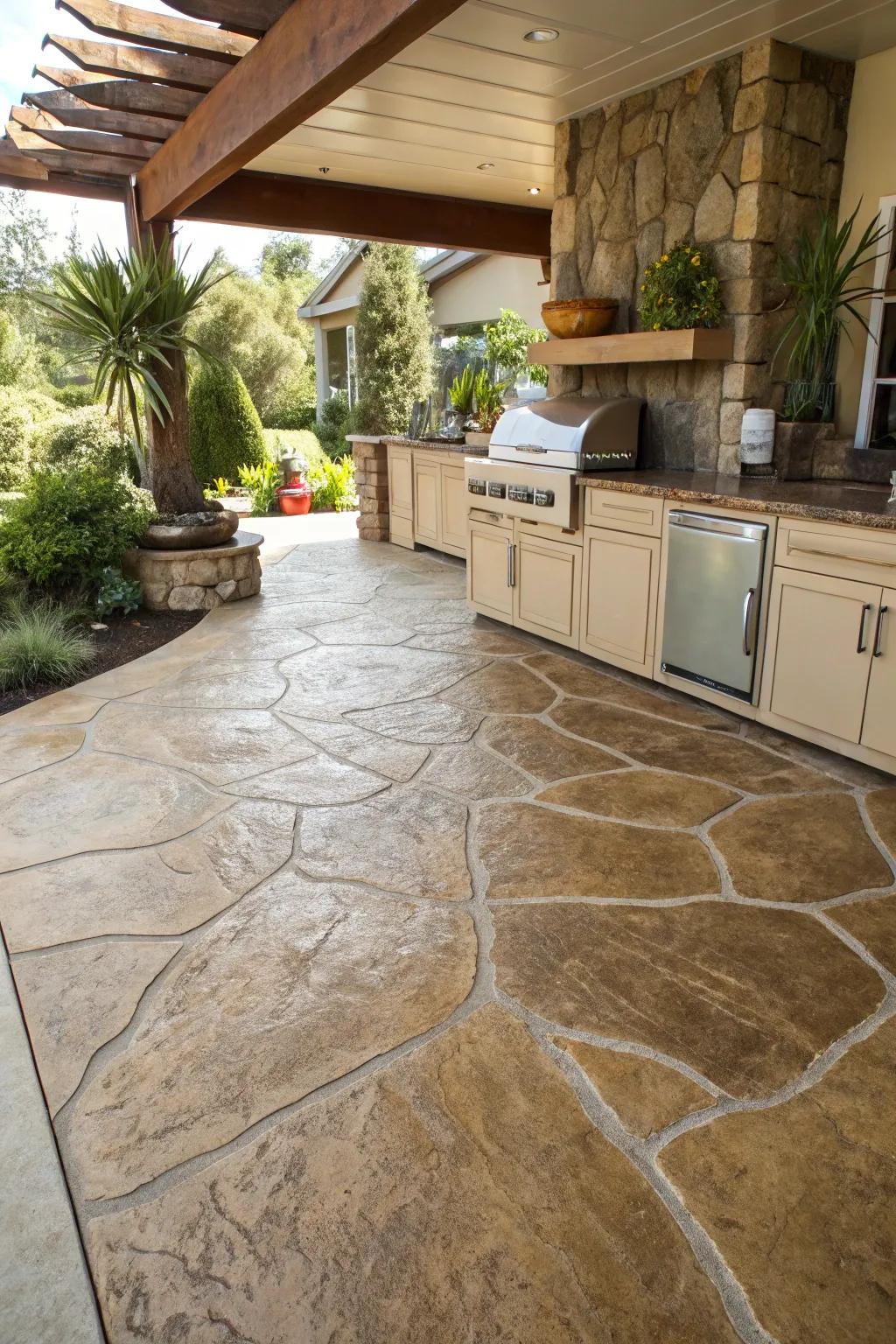 A natural stone stain creates a rustic and cohesive outdoor space.
