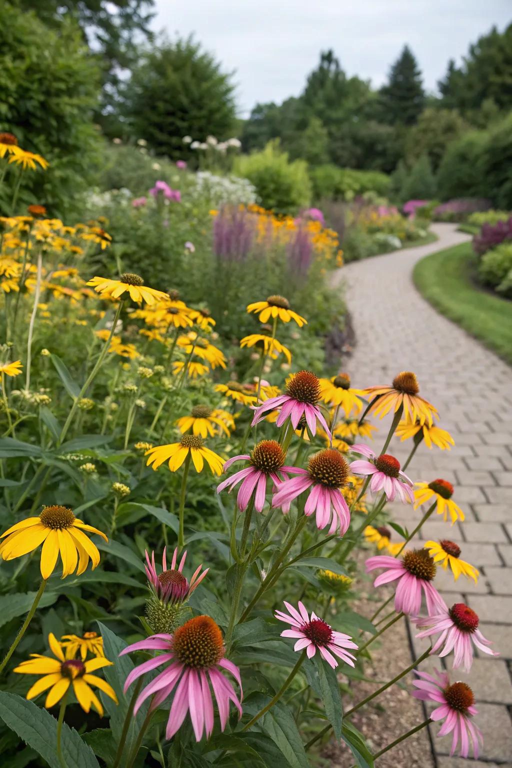 Coneflowers providing season-long color transitions.