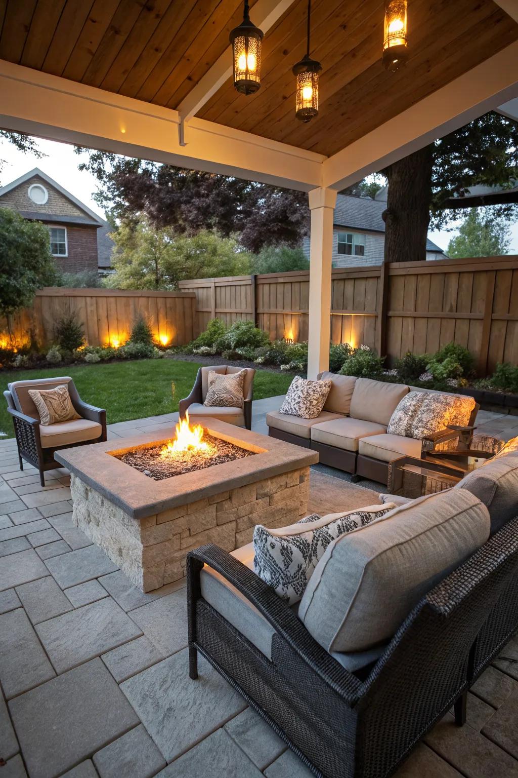 Create a cozy focal point with a fire pit on your porch.