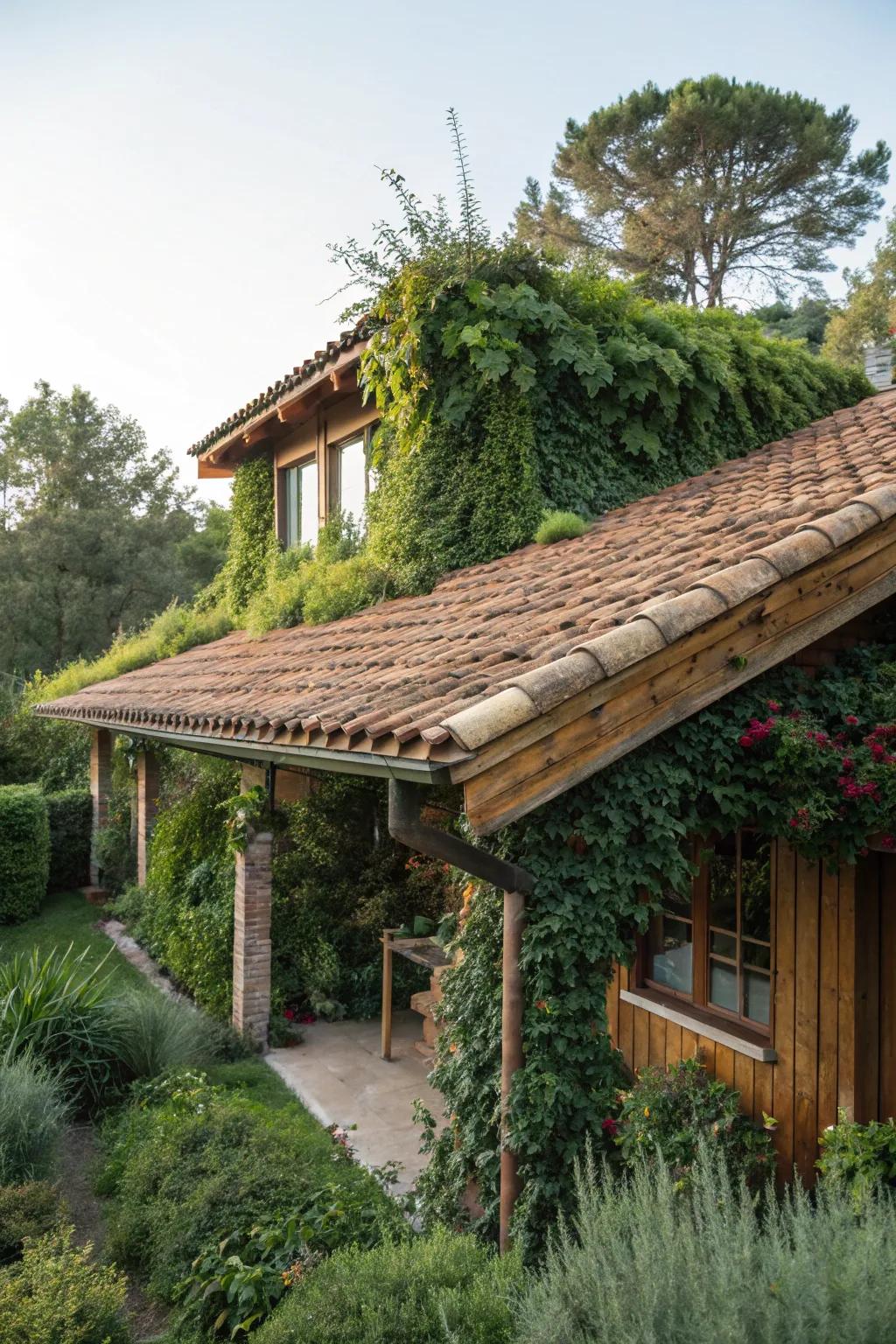 A roof that seamlessly blends with its natural surroundings.