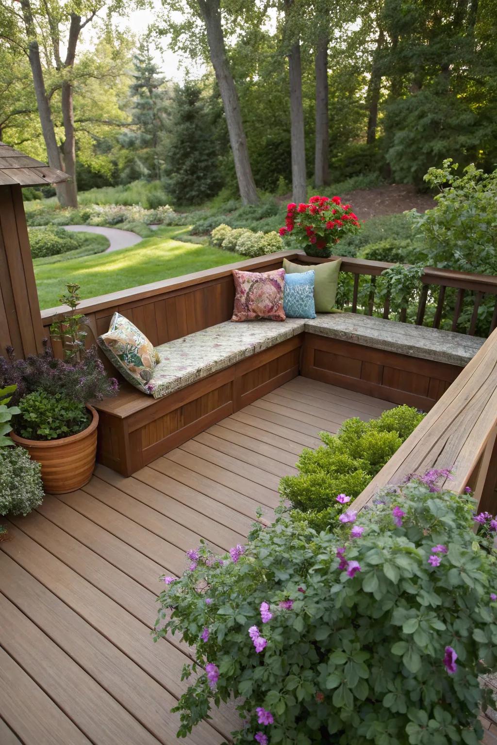 Maximize space with built-in seating on your deck.