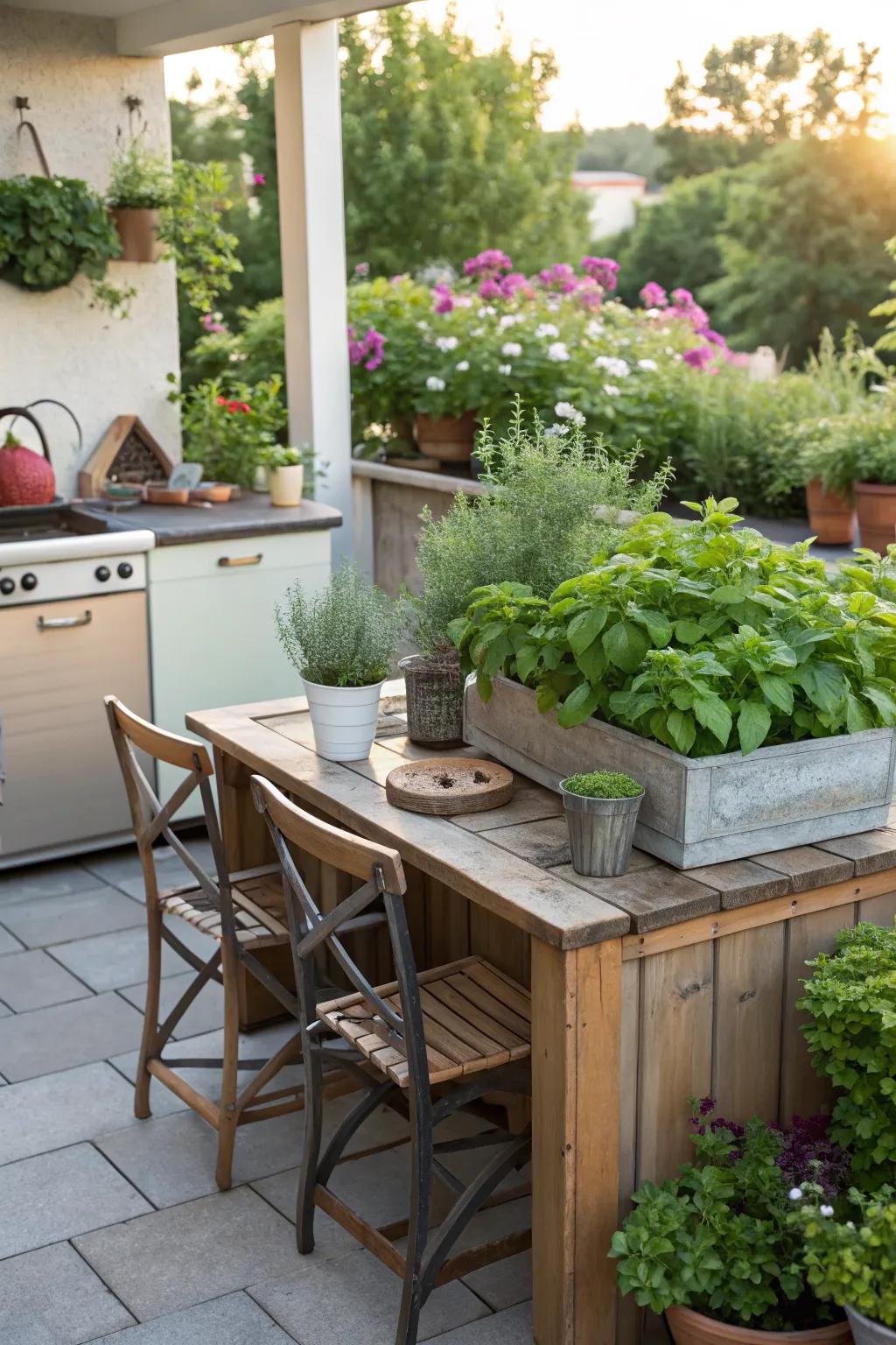 Combine culinary and gardening delights in an outdoor kitchen nook.