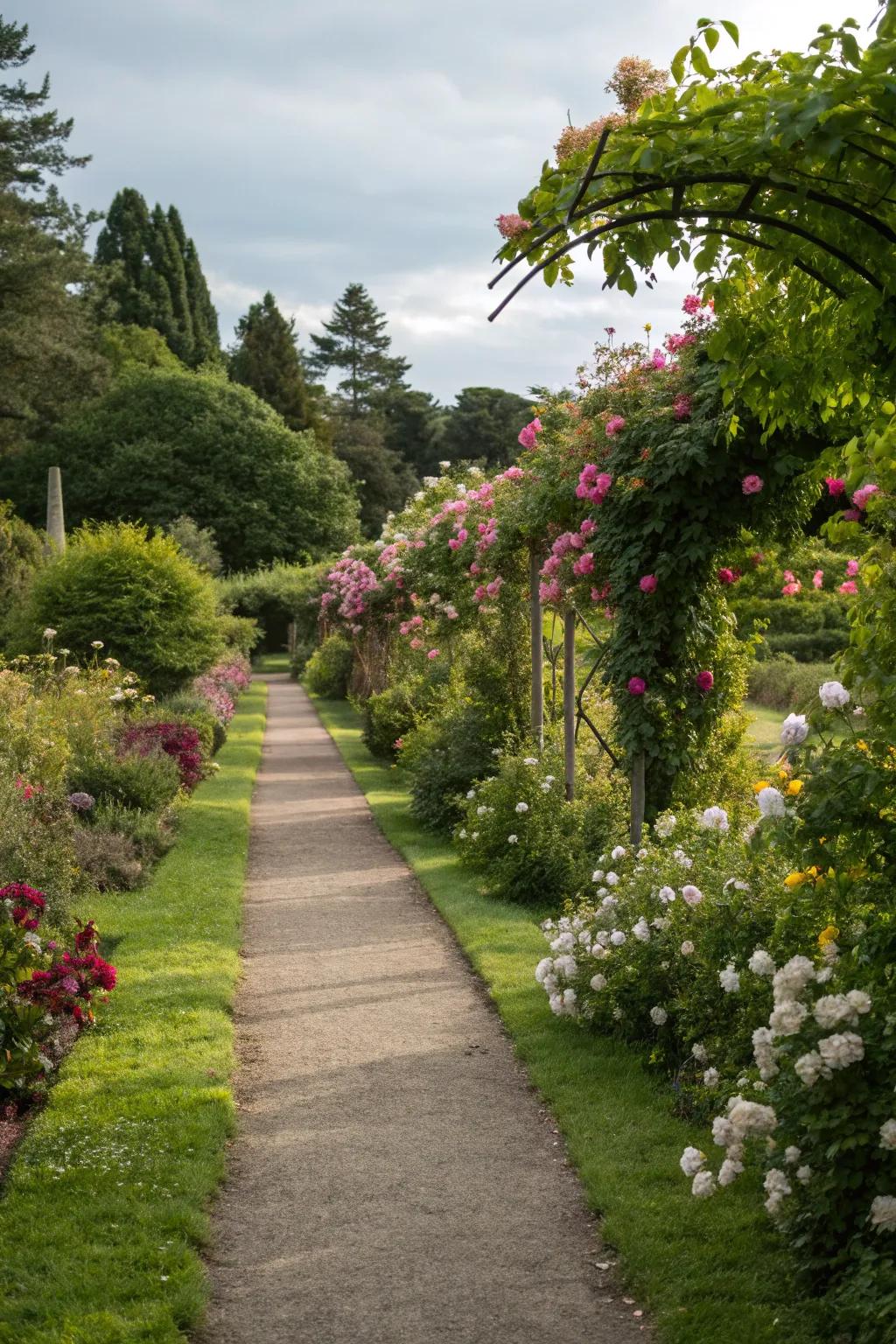 Lush plants framing a serene garden path.