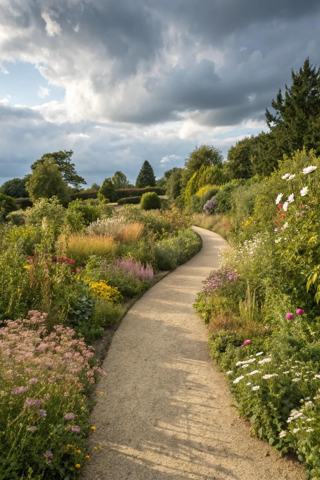Curved paths create a natural and inviting flow in the garden.