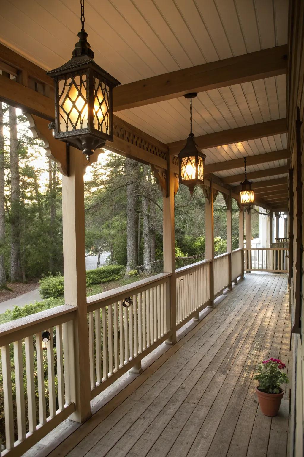 Covered porches provide practical shelter and decor opportunities.