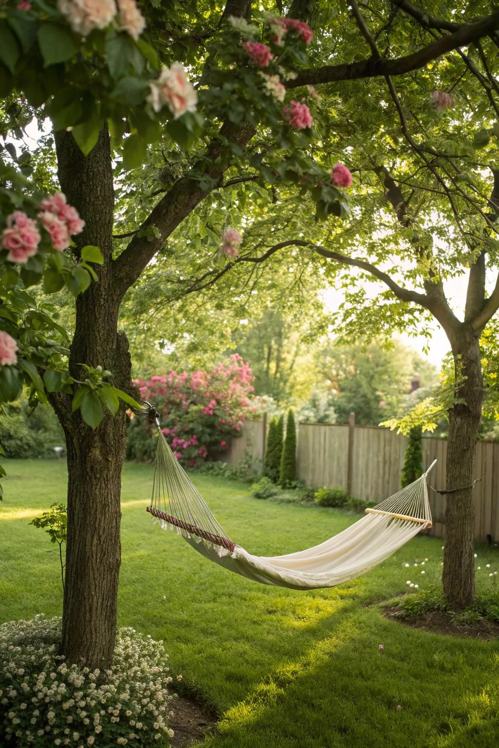 Find your peaceful retreat in a hammock under the trees.