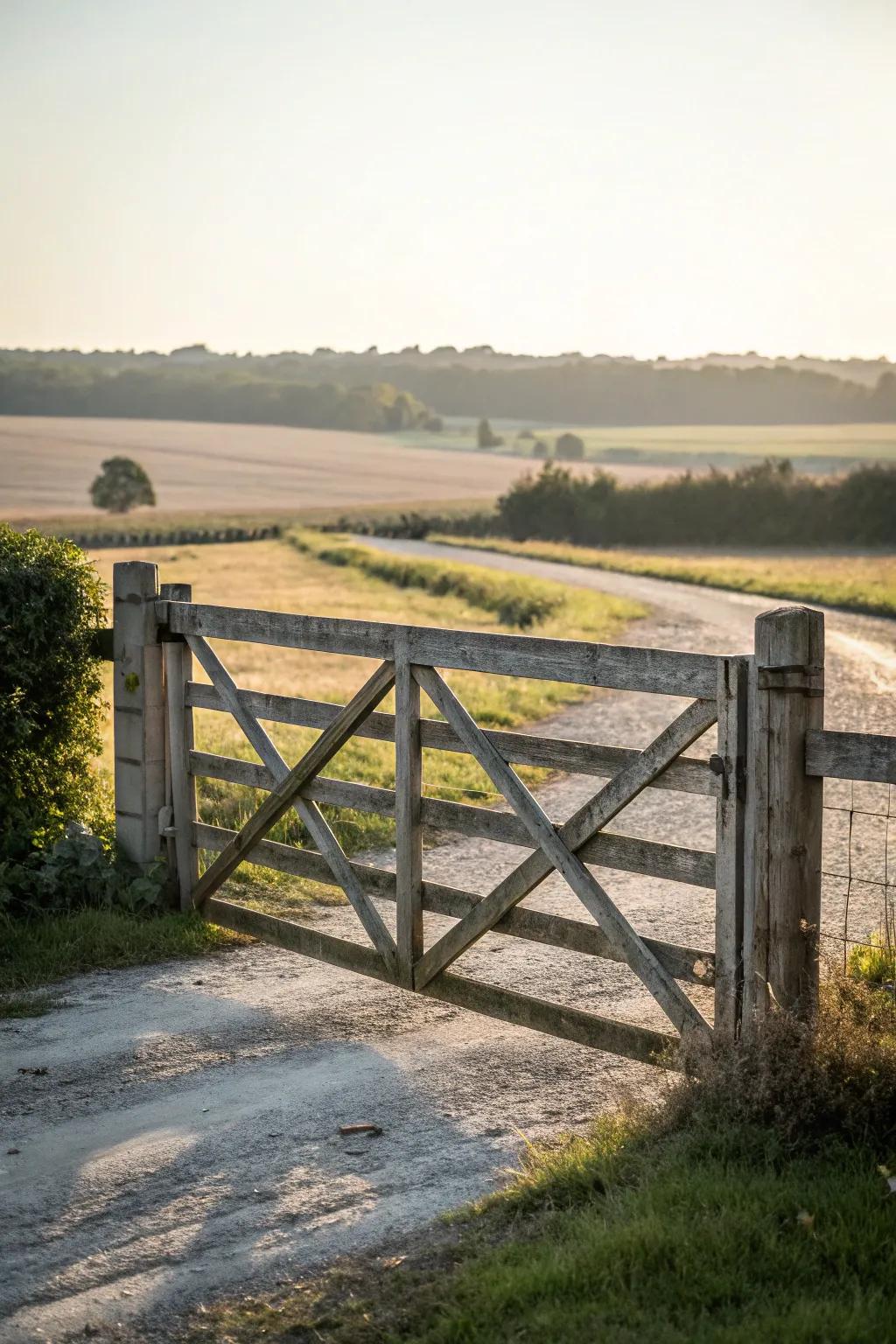 Classic crossbuck gate perfect for rural charm.