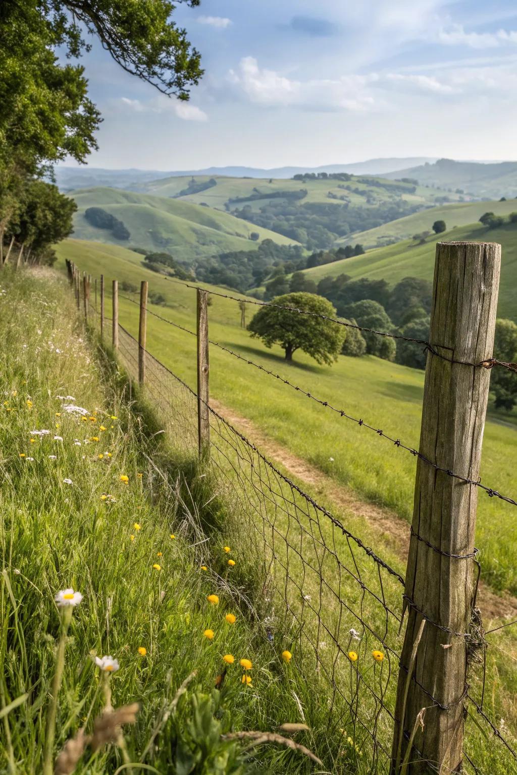 A wire and wood fence balances security with openness.
