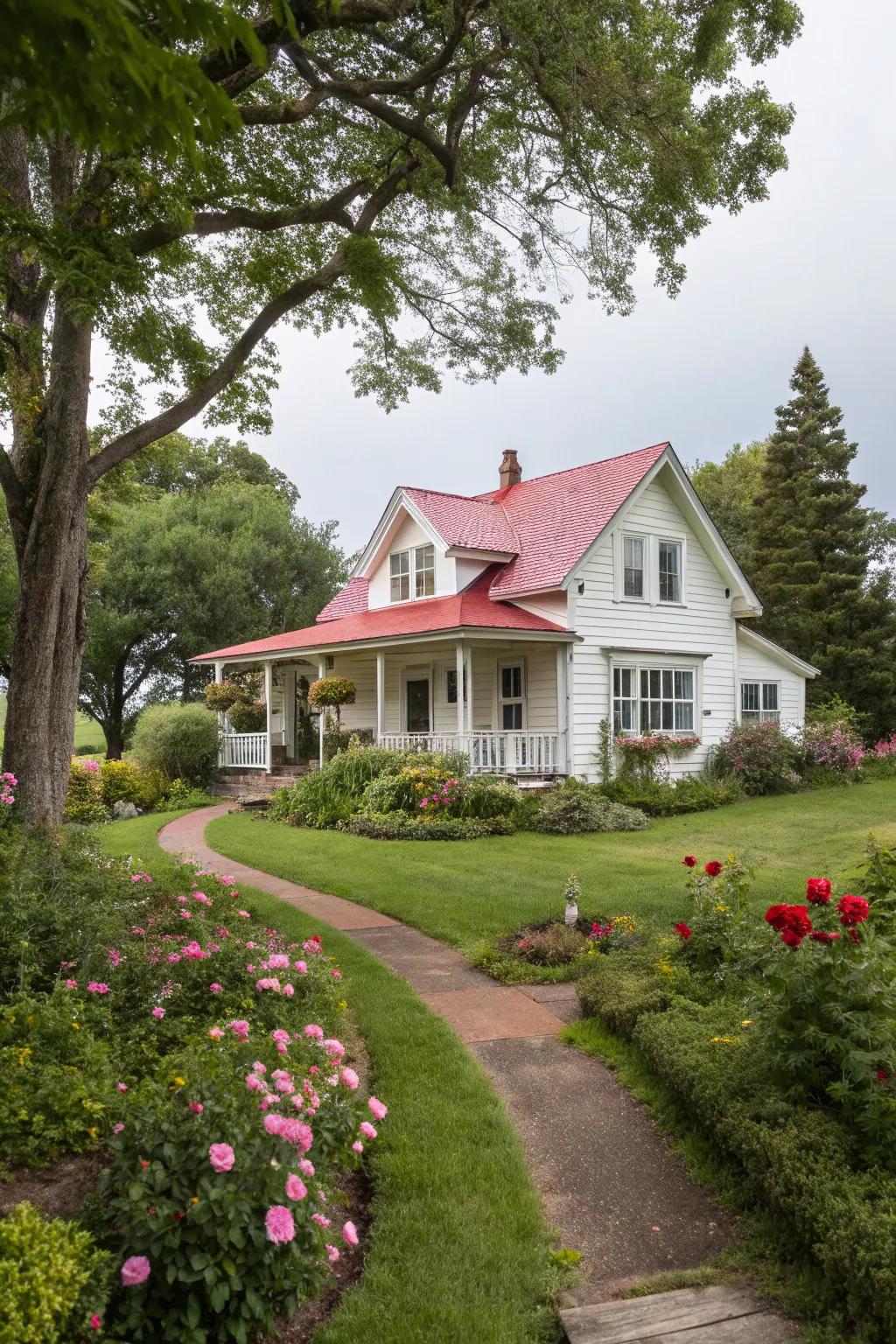 A quaint country home beautifully integrated into its natural surroundings.