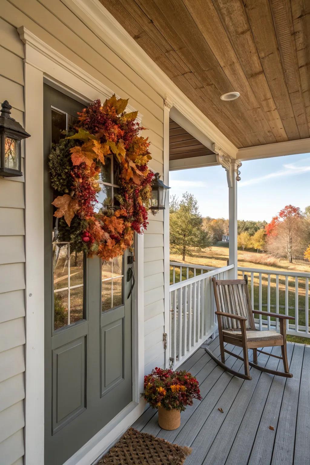 A seasonal wreath brings a fresh, rustic appeal to the door.