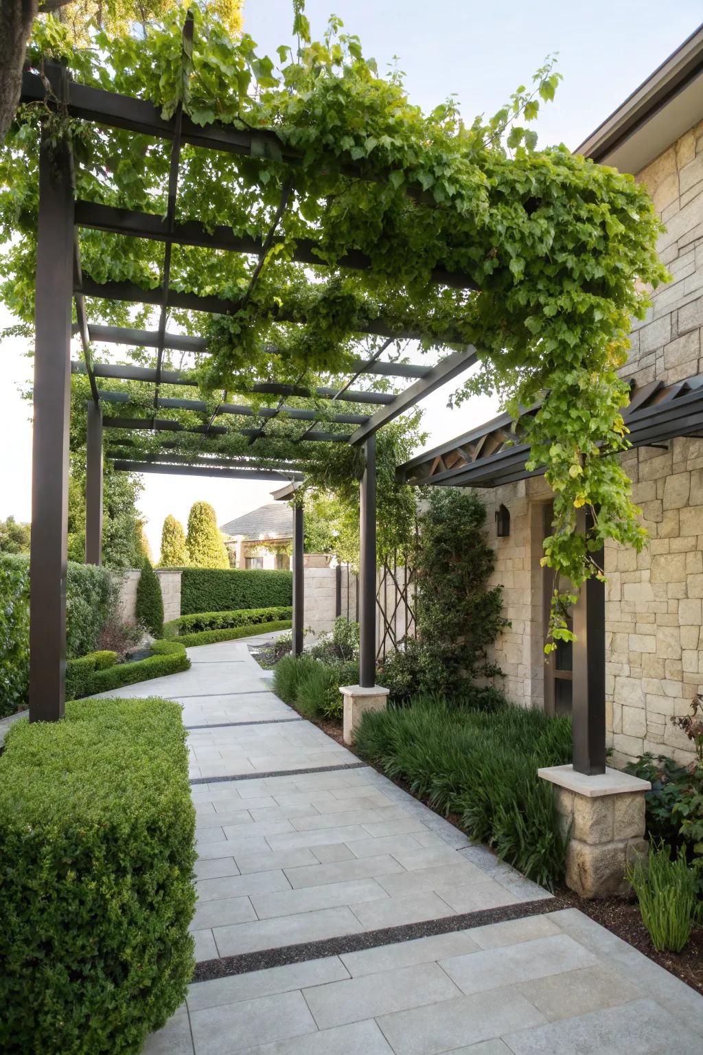 Stylish architectural elements enhance this courtyard.