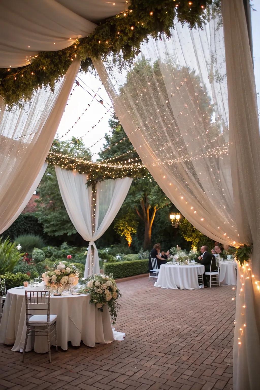 A beautifully draped tent offers elegance and shelter.