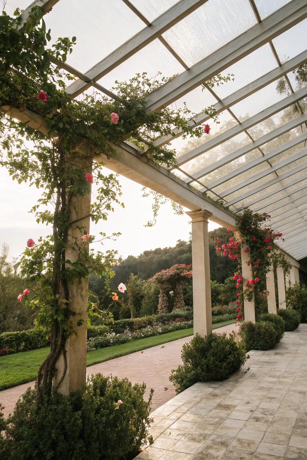 Stay dry while enjoying the sky with a transparent roof pergola.