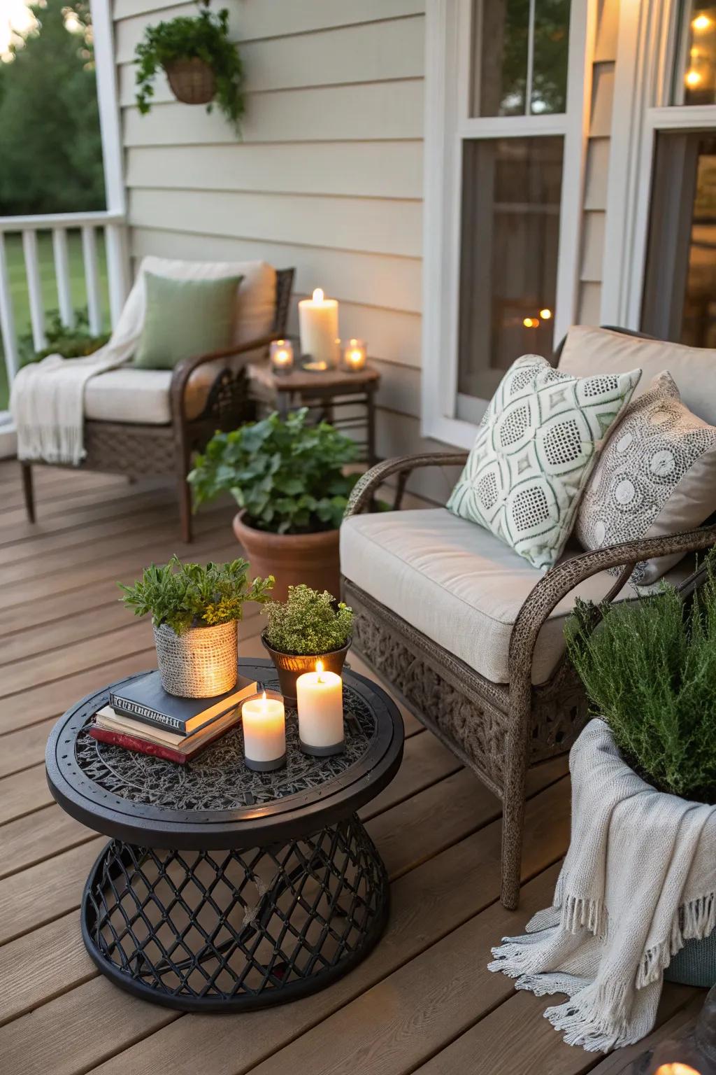 Functional tables enhance the utility of your porch.