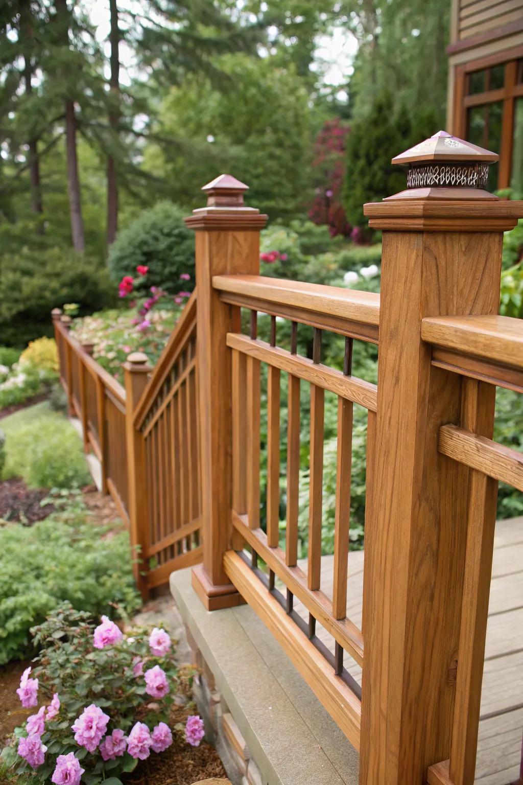 Natural wood finish enhances the organic beauty of craftsman railings.