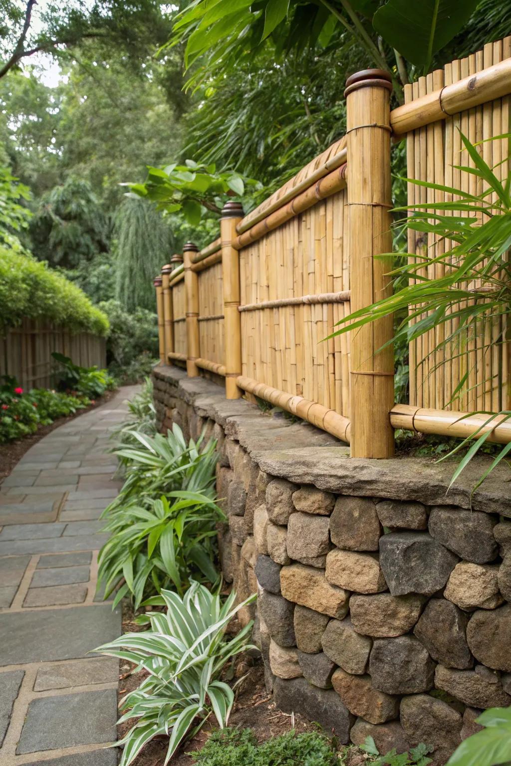 Combining bamboo with stone adds unique texture.