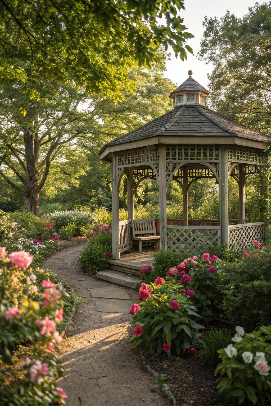 A gazebo creates an elegant shaded retreat in your garden.