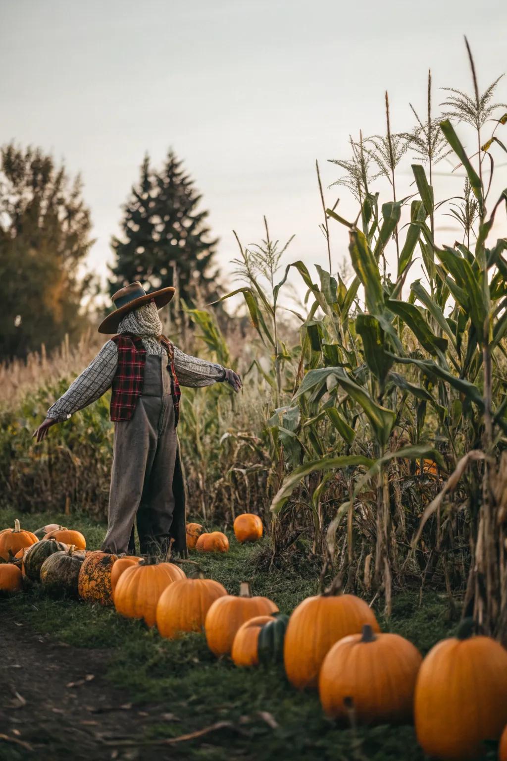 A scarecrow celebrating the bounty of the harvest.