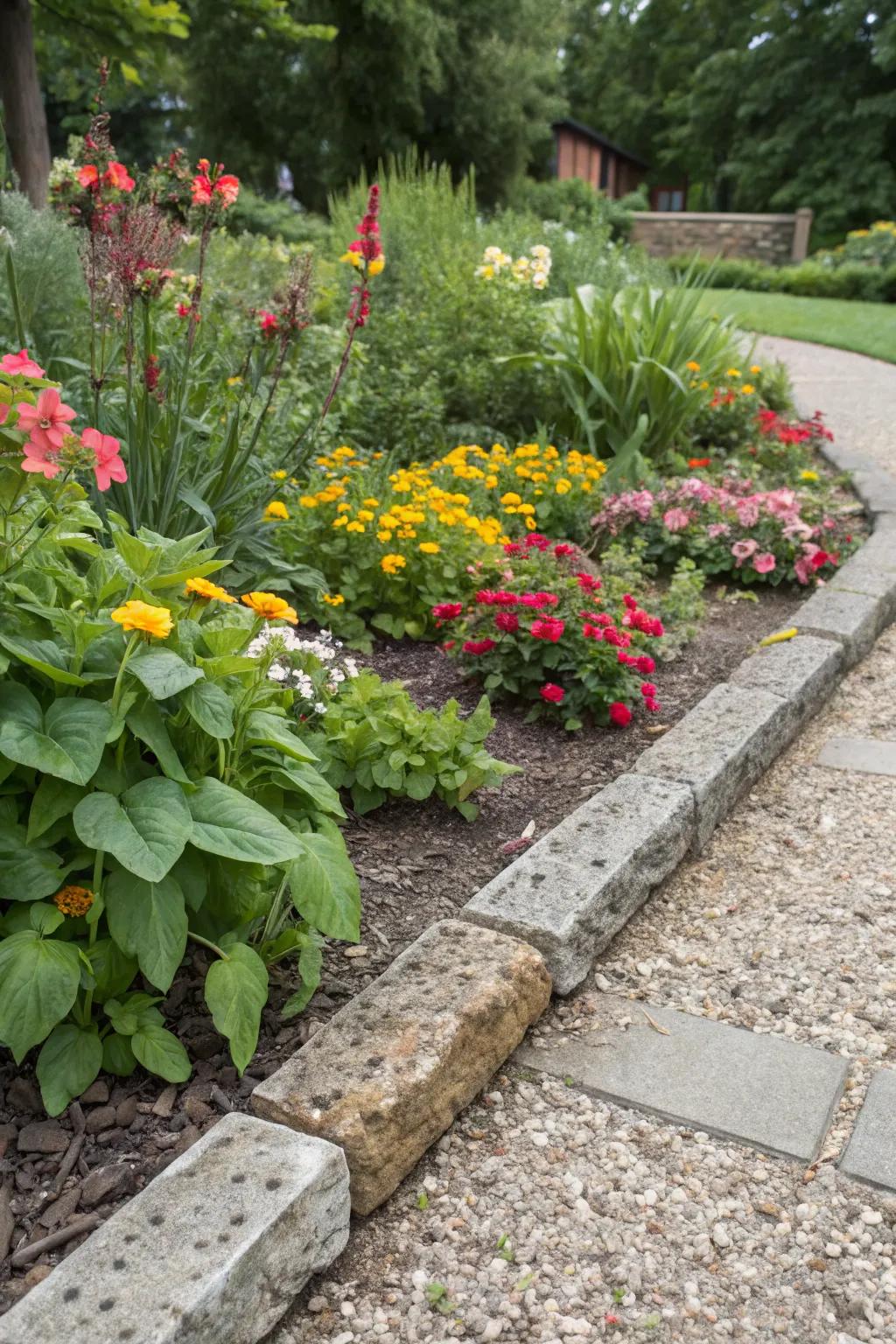 Crushed granite borders add a clean edge to lush plant beds.