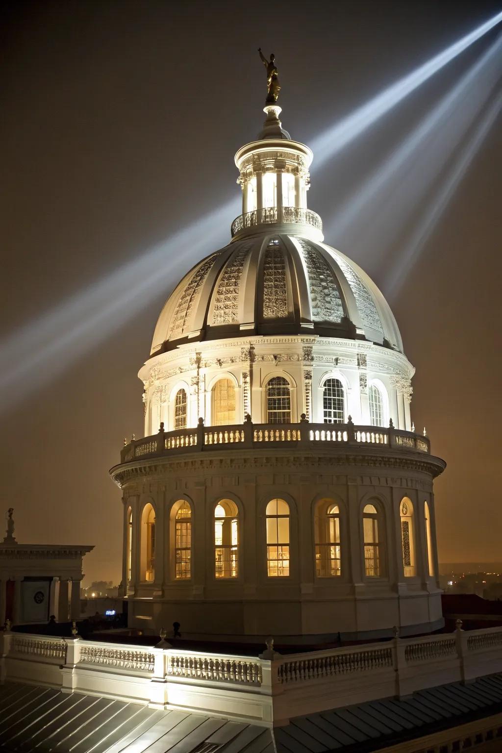 Spotlight highlighting a cupola's architectural beauty.