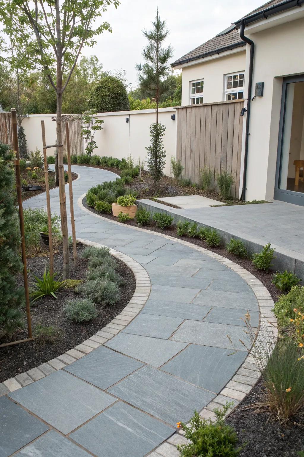 Slate pavers create a sophisticated and clean walkway design.