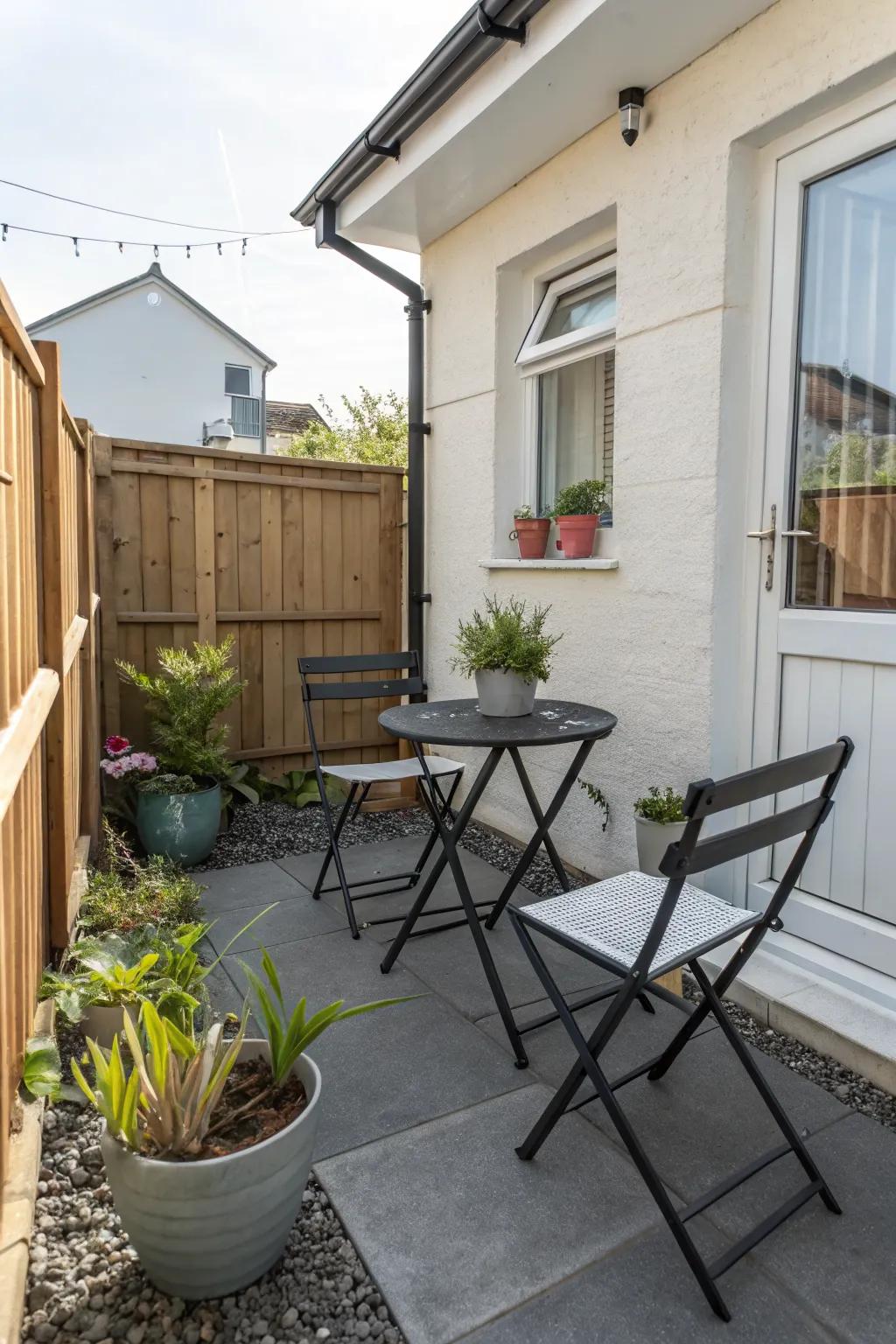 Foldable furniture offers versatility in a small patio setting