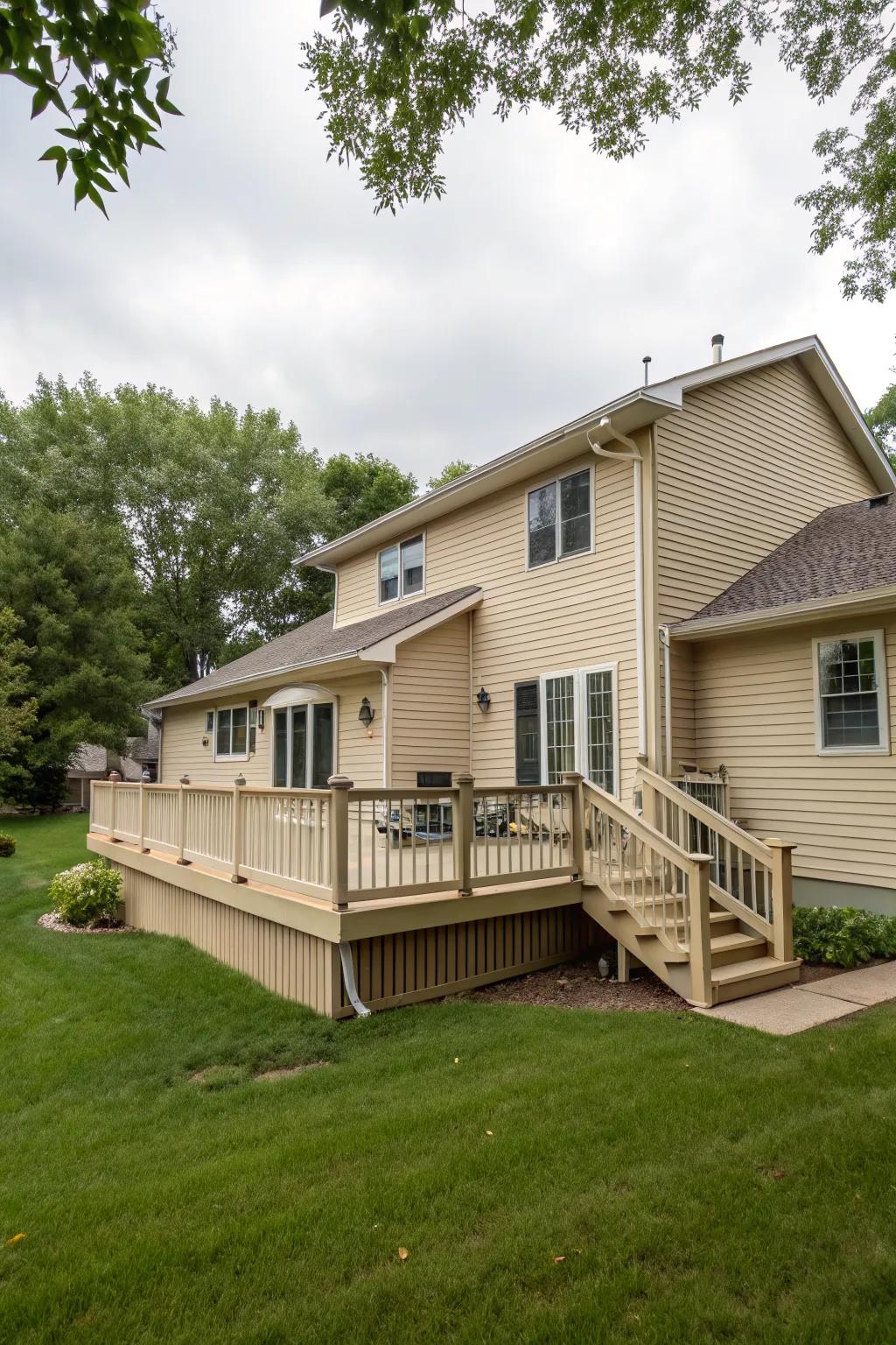 Beige decks offer a seamless and serene integration with tan houses.