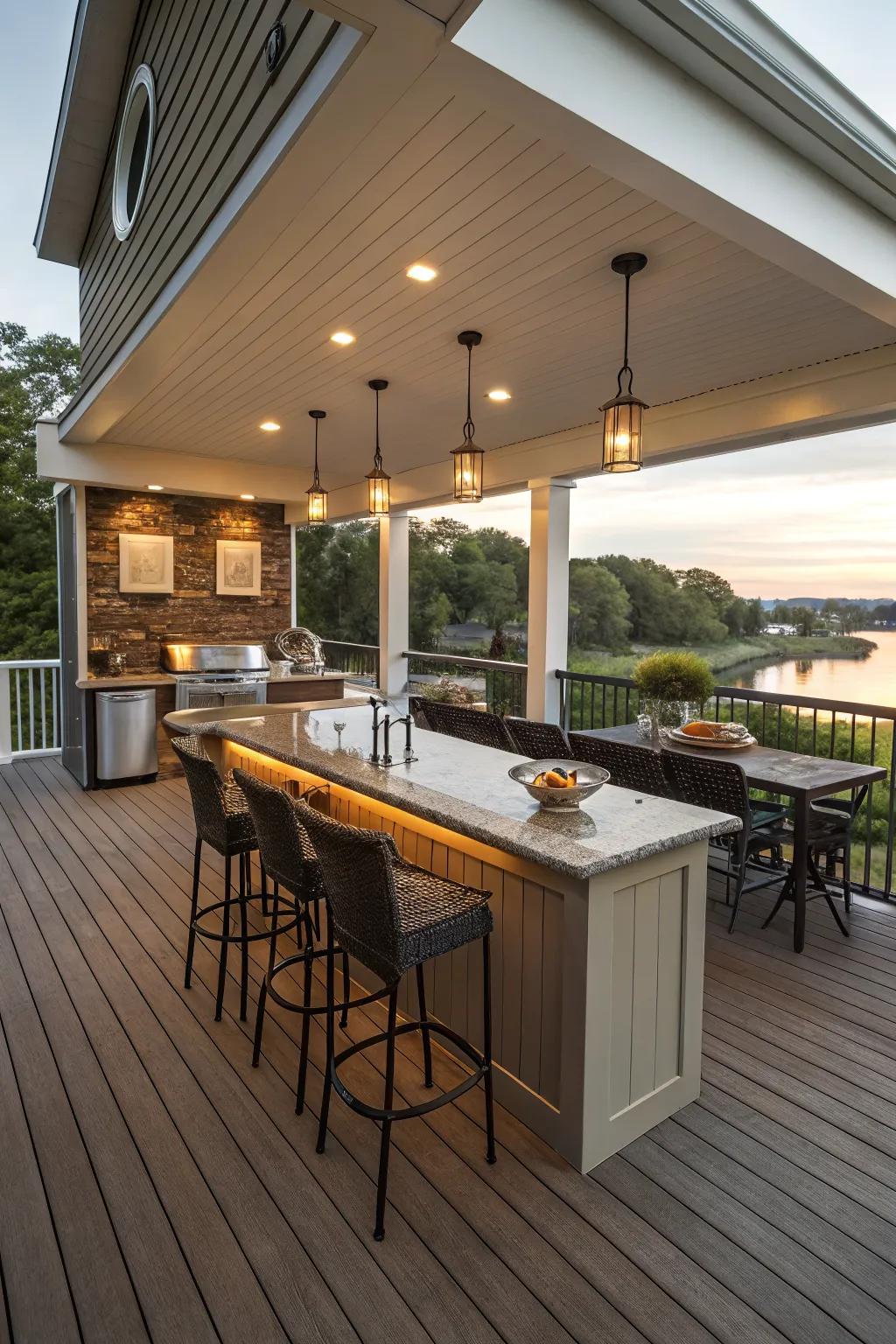 A bar area makes entertaining on your deck a delight.