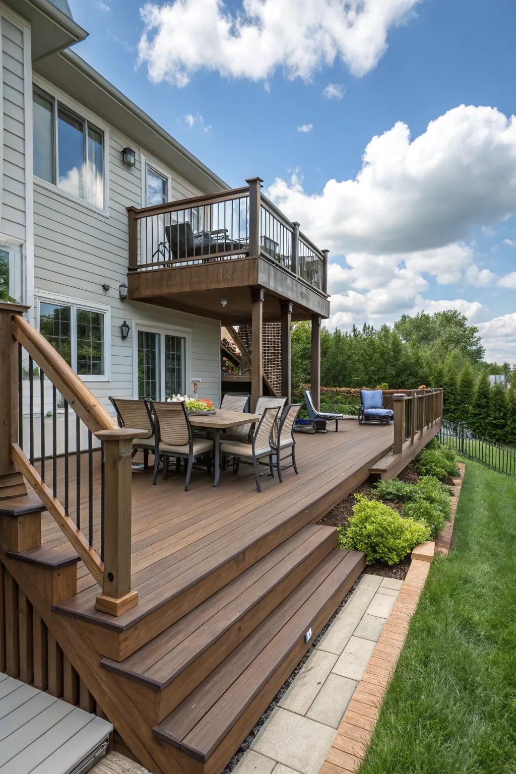 A multi-level design maximizes functionality on a side deck.