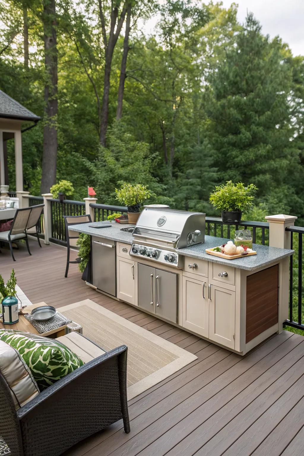 An outdoor kitchen brings culinary fun to your backyard.