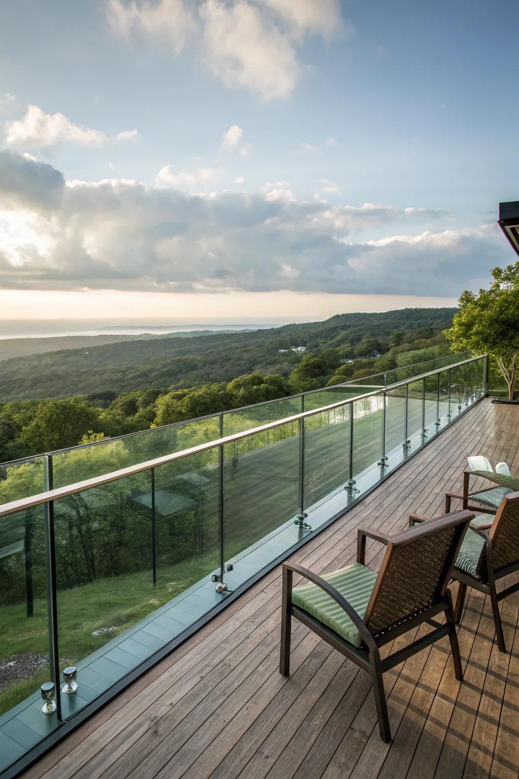 Glass panels provide unobstructed views and modern elegance.