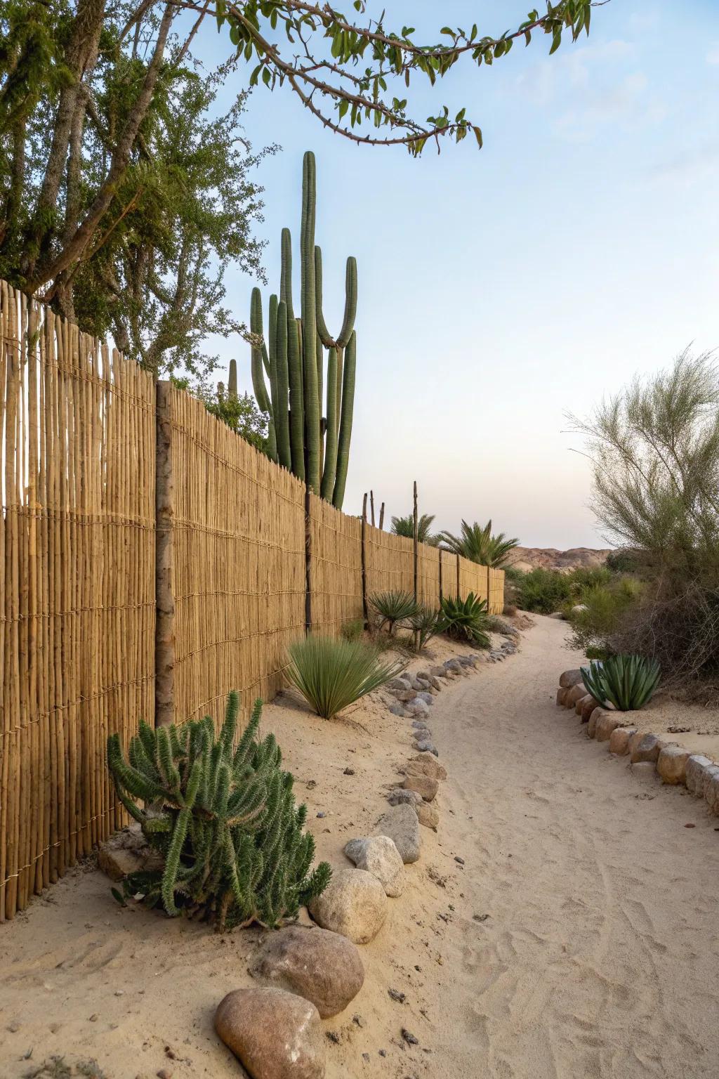 A reed or bamboo fence offers a soft, natural aesthetic.
