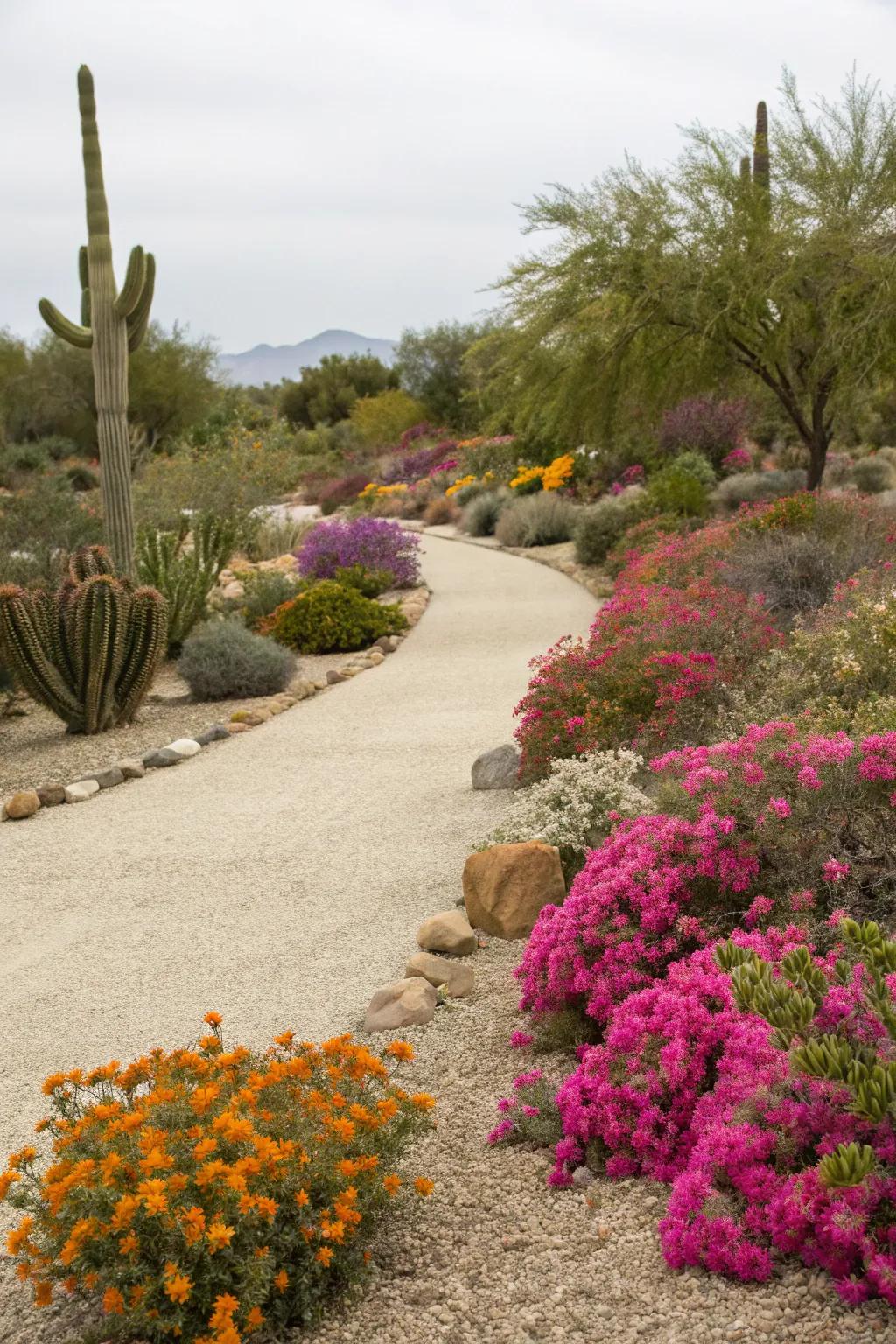Bright blooms bring color to a desert landscape.