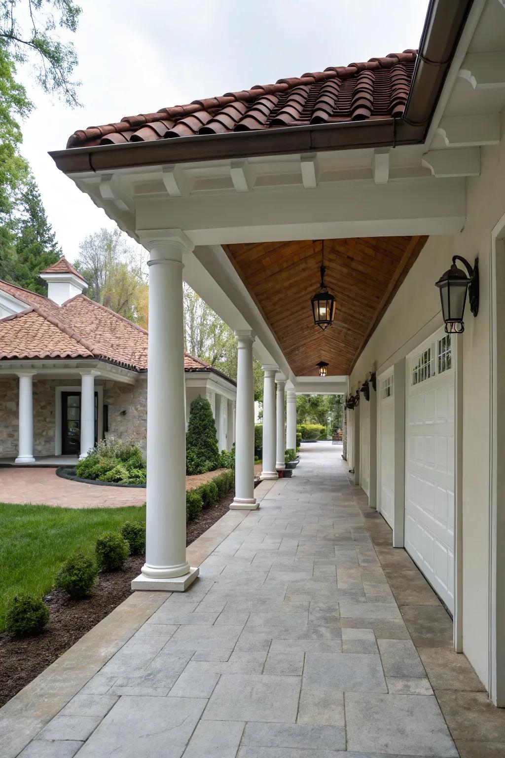 A classic covered corridor offering weather protection.