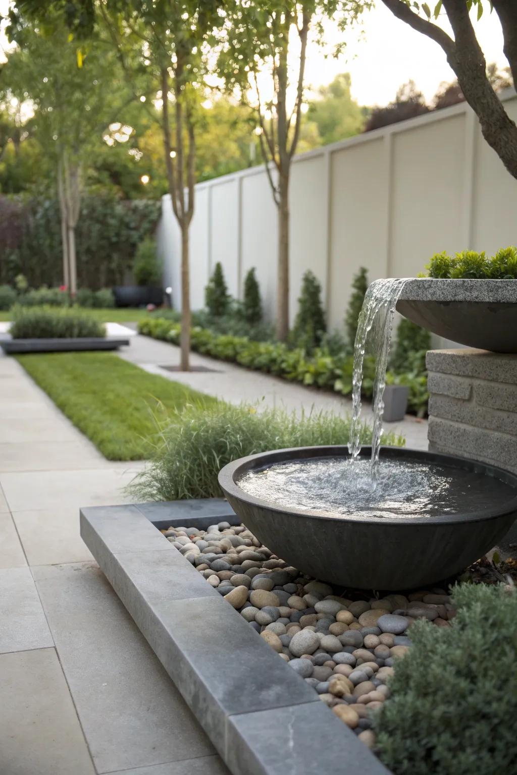 A sleek and modern disappearing fountain with minimalist design elements.