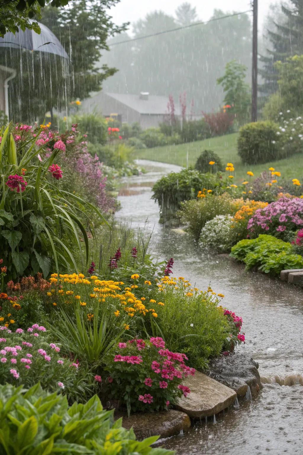 Rain gardens transform runoff into beauty.
